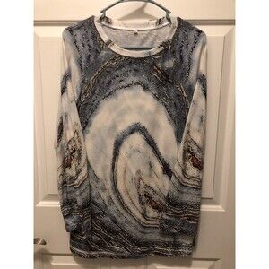 Swirl Blue Print Knit Tunic Top Small. EUC